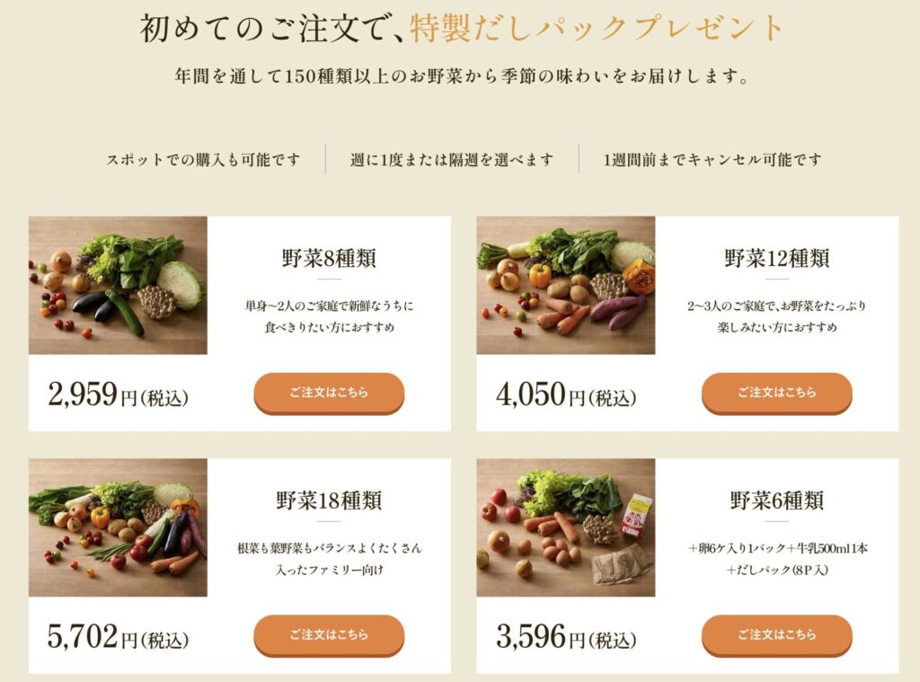 4種類のなかから希望の野菜セットを選ぶ